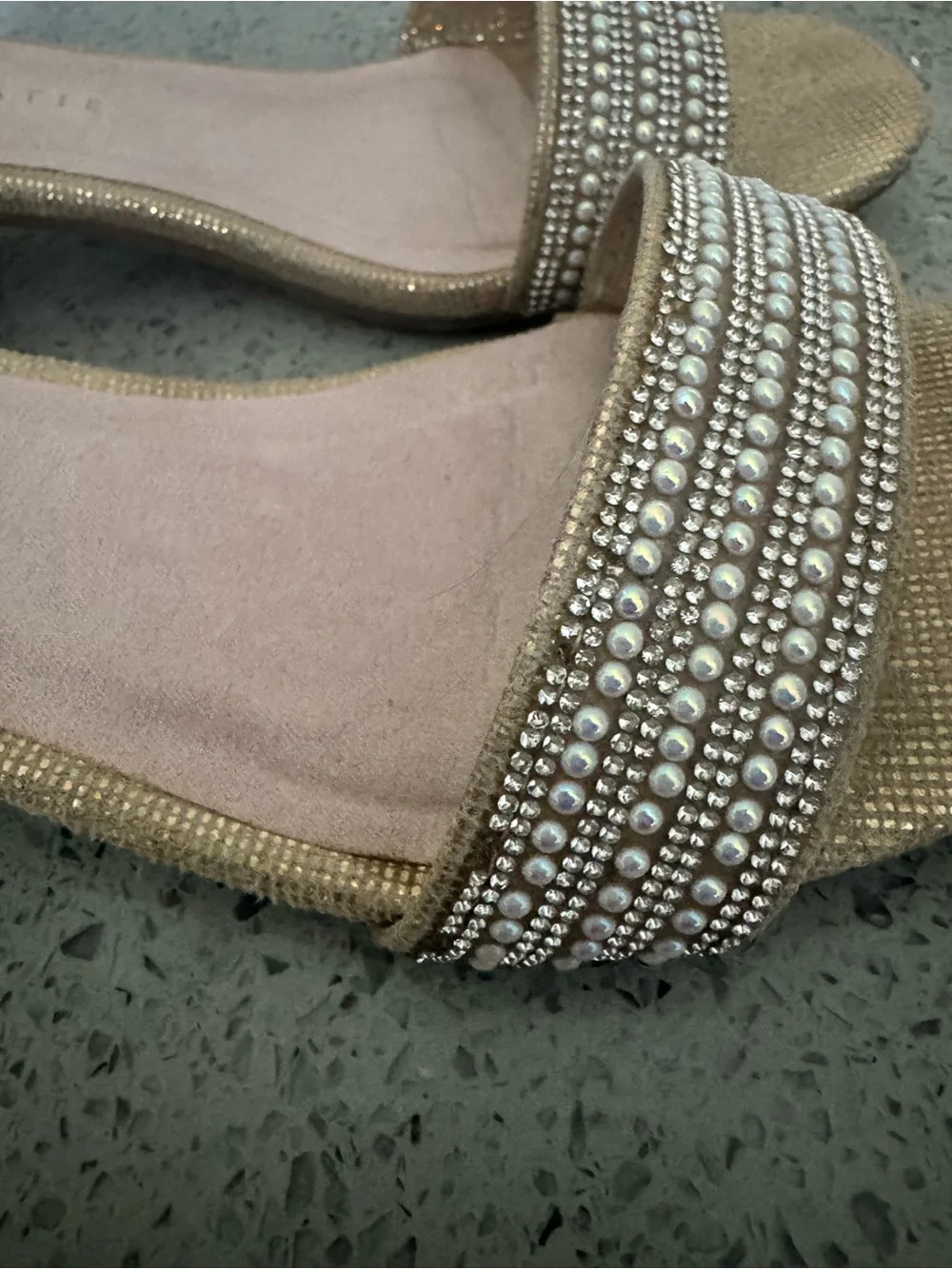 Kelly & Katie Champagne Gold Embellished Block Heel Sandals